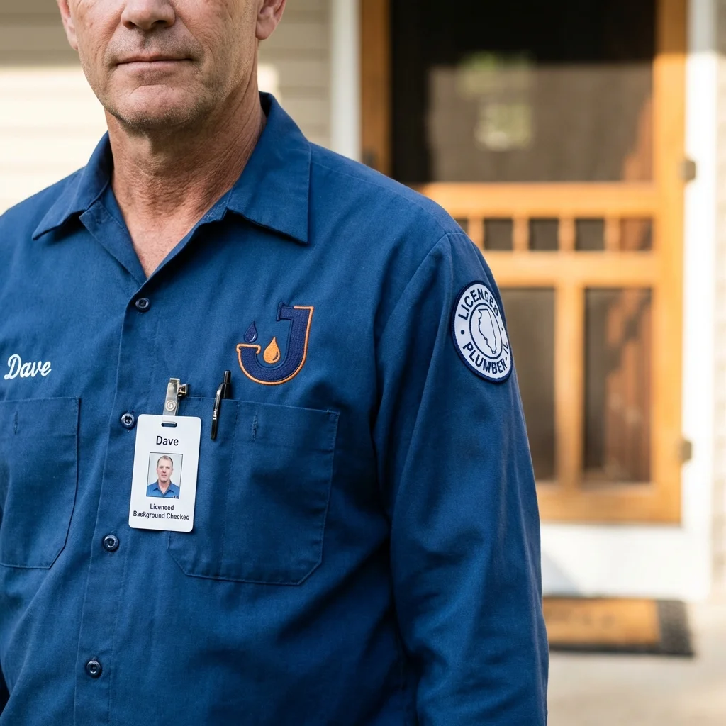Licensed plumber showing ID badge in Jefferson, WI