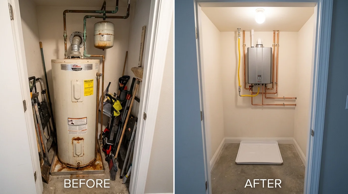 Tank water heater versus wall-mounted tankless unit comparison for Jefferson, WI homeowners